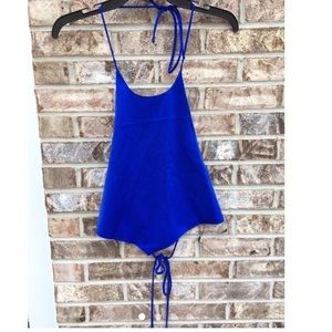 Nasty Gal Cobalt Blue Handkerchief Tie Back Halter Crop Top
